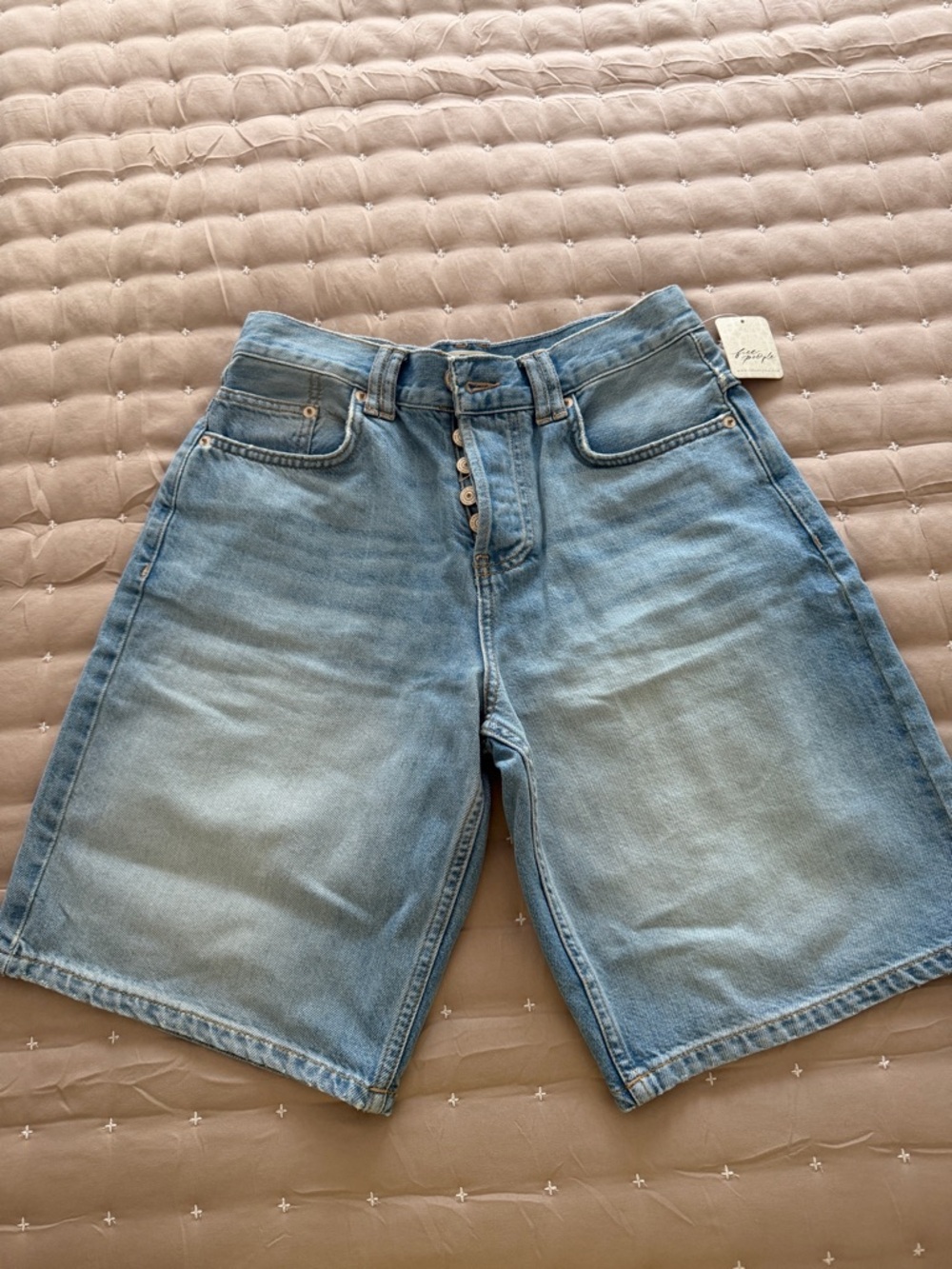 We The Free Faded Light Blue Denim Button-Fly Shorts